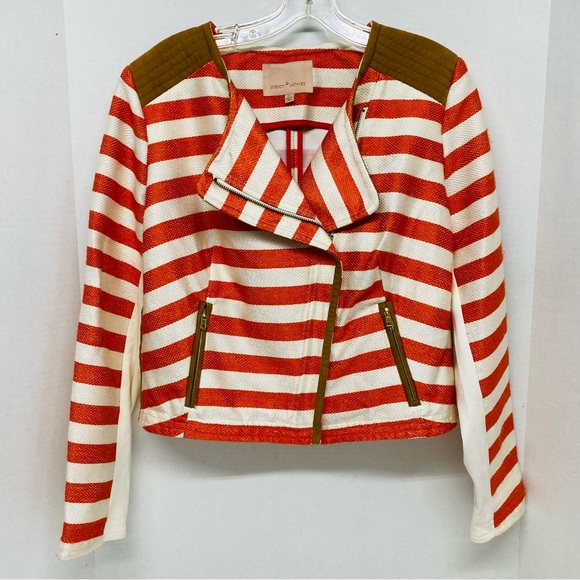 Gibson Latimer Jackets & Blazers - Gibson Latimer Striped Jacket Moto Jacket Orange/Coral Beige Medium Zip Front
